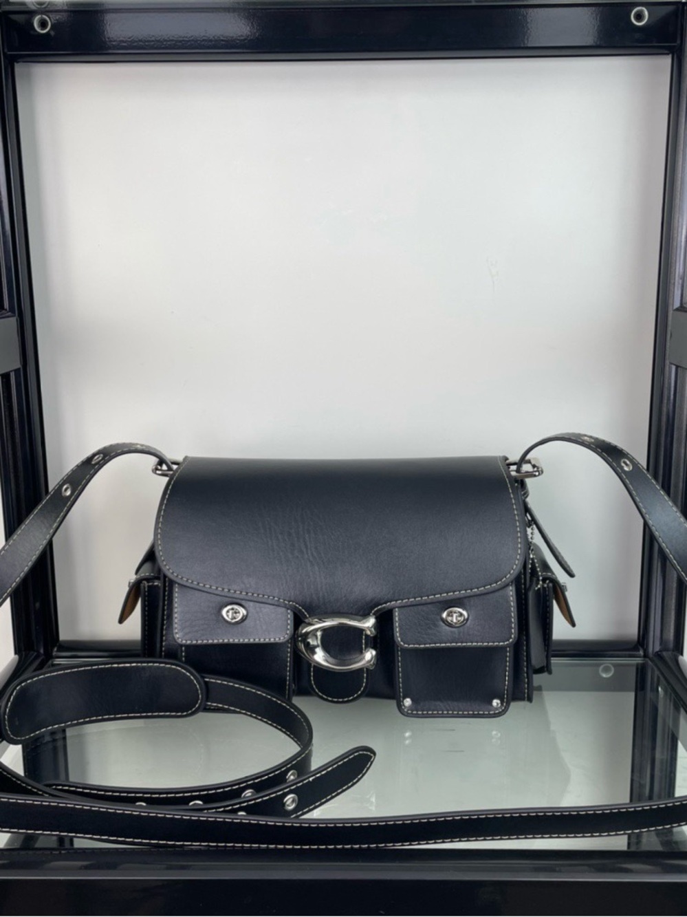 Coach Black Leather Saddle Crossbody with Silver-Tone Buckle